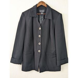 Y2K Adolfo Atelier Blazer 18W Black Plus Size Career Jacket Lined Button Front